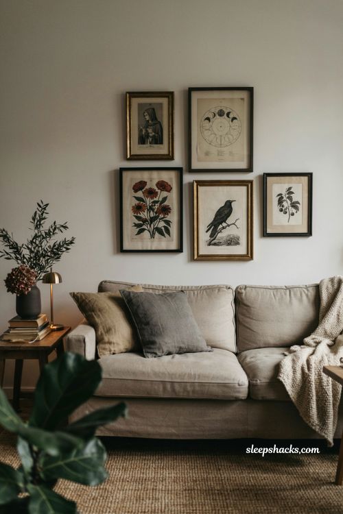 vintage halloween gallery wall ideas with moody antique prints 