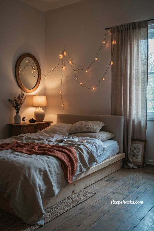 warm amber string lights for cozy apartment halloween bedroom decor 