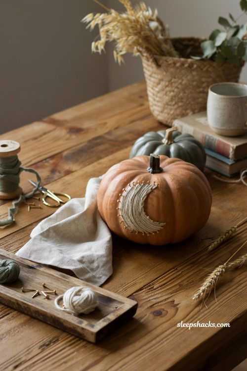 yarn string art pumpkin creative no carve halloween decorating idea