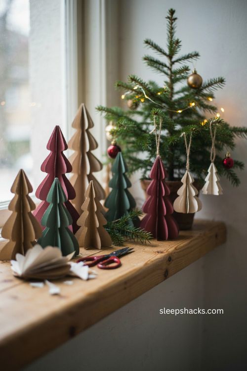 3d paper christmas trees handmade holiday ornaments shelf and tree decor 