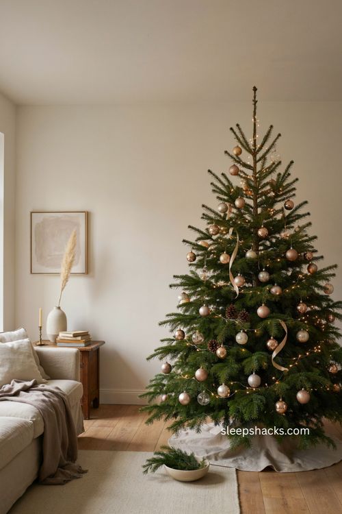 4 ft Christmas tree decorated with gold and silver metallic ornaments and warm white lights 