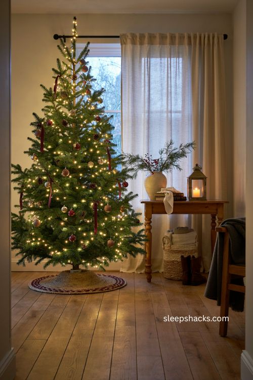 4 ft Christmas tree glowing with warm white LED lights and an easy timer 