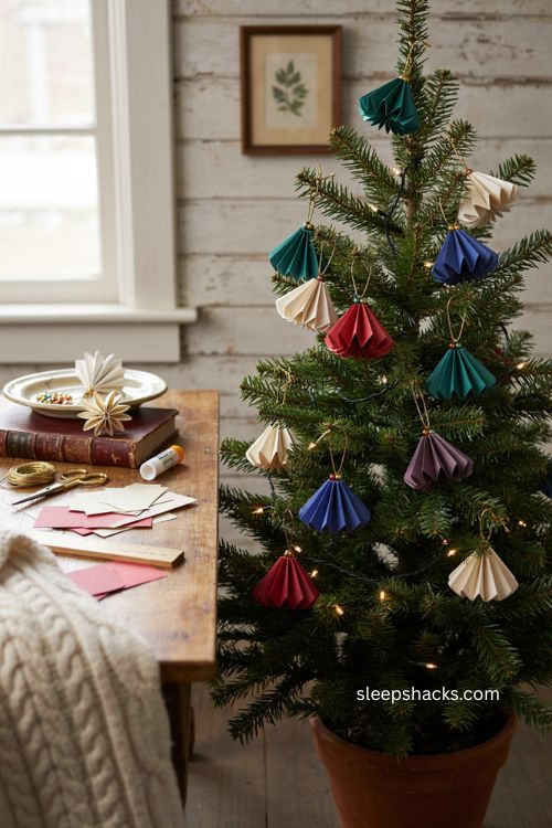 Accordion bell ornaments diy Christmas tree decor with jewel toned cardstock 