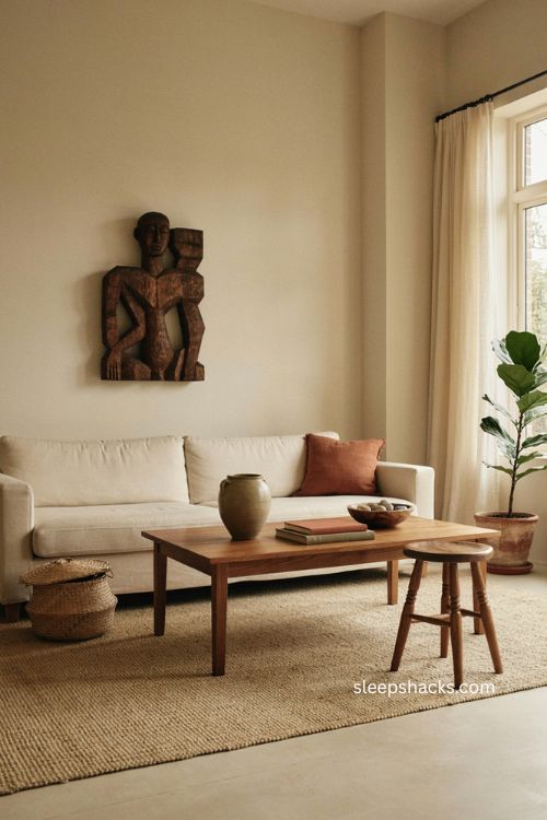Afro modern decor with intentional styling natural textures and handmade accents 