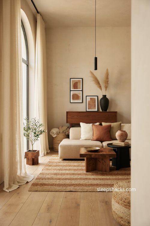 Afro modern decor with matte black accents and earthy natural textures 