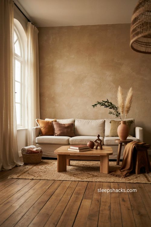 Afro modern decor with warm earthy colors and natural textures 