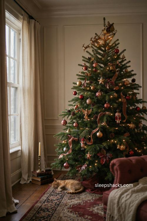 Animated christmas tree topper ideas with moving reindeer sleigh decor 