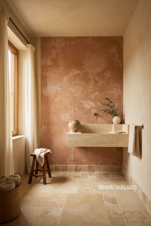 Beige bathroom with Mediterranean terracotta and natural stone