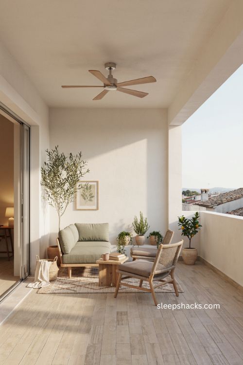 Big balcony ideas with covered seating area ceiling fan breathable fabrics and summer comfort 