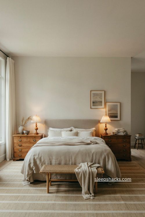 Big bedroom ideas with wide chest of drawers nightstands and king size bed