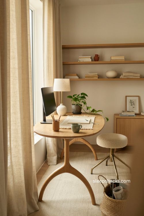 Bistro style round standing desk for an open home office 