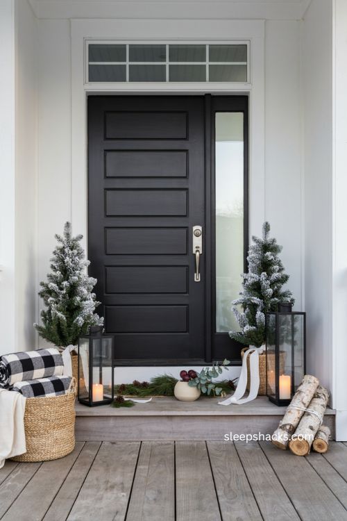 Black and white Christmas front porch decorating ideas