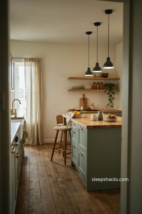 Bloxburg kitchen island ideas with cozy bar stools and pendant lights