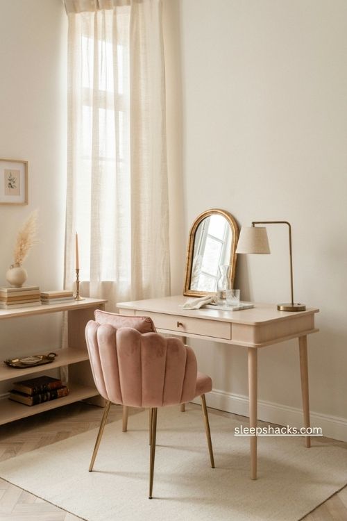Blush pink and gold glam home office decor ideas 