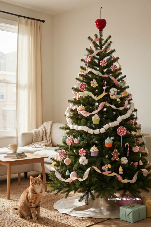 Bold candyland Christmas tree ribbon ideas