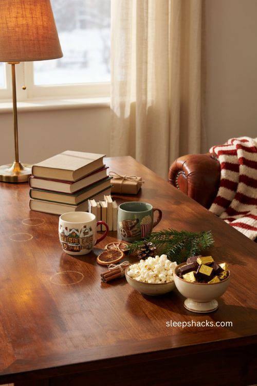 Bookish Christmas mugs with cozy bookstore scenes and hobby themed holiday gift ideas 