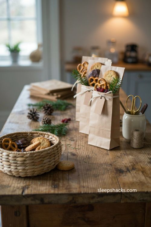 Brown paper christmas wrapping ideas with kraft bags for cookies and treats
