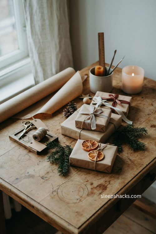 Brown paper christmas wrapping ideas with kraft paper greenery and twine