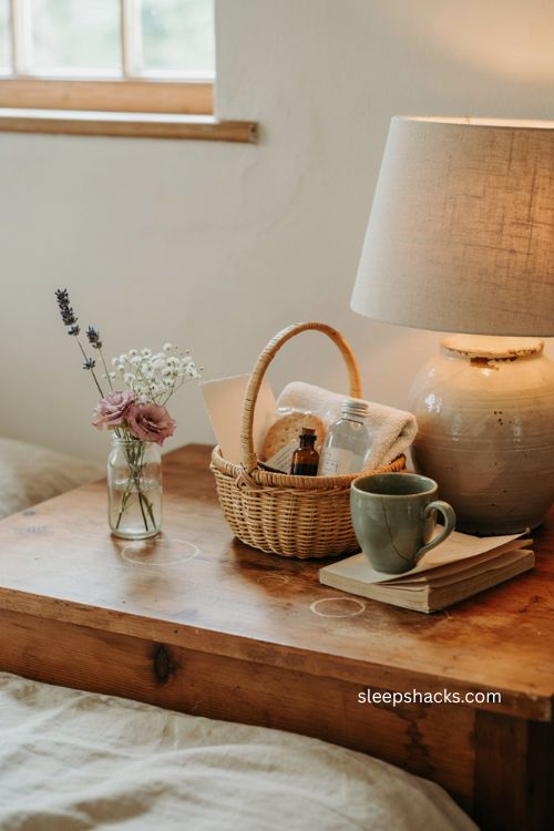 Budget friendly guest room welcome basket with simple essentials 