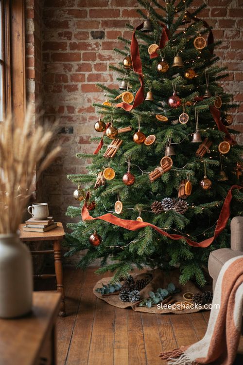 Burnt sienna and copper Christmas tree decor ideas