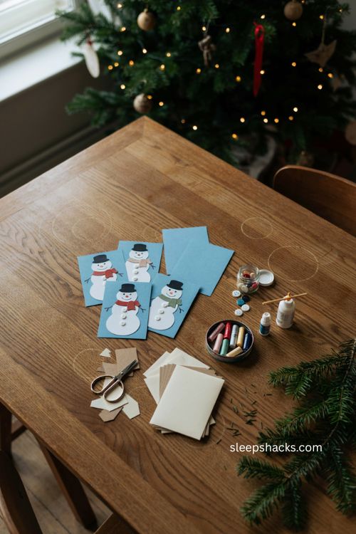 Button snowmen christmas cards for toddlers with blue cardstock colorful scarves and handmade details