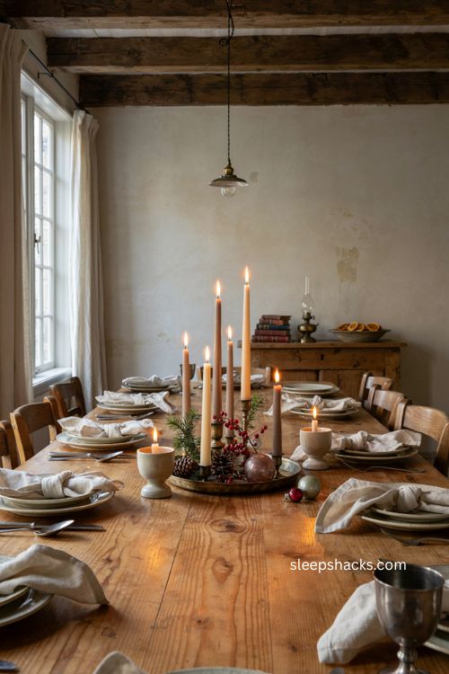 Candle grouping centerpiece for simple elegant christmas table decor 