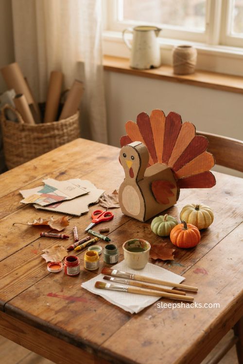Cardboard turkey craft with free template for preschoolers Thanksgiving