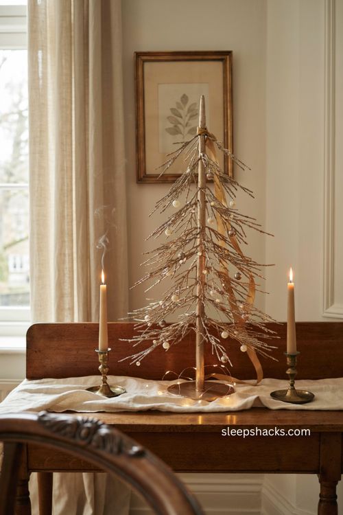 Champagne crystal Christmas tree with warm vintage decor