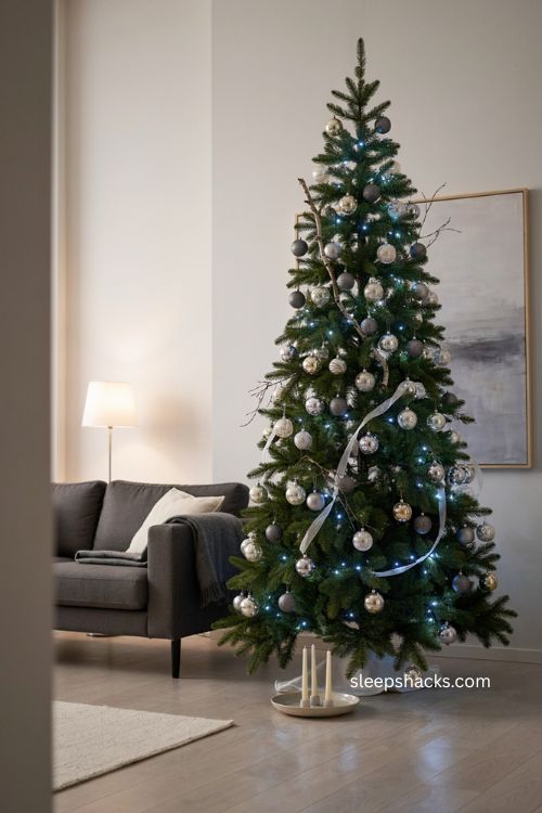 Charcoal gray and silver Christmas tree decor ideas