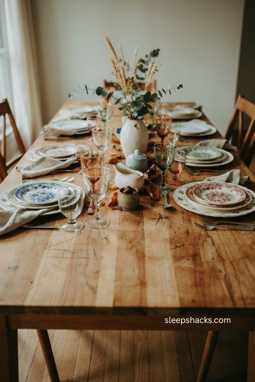 Cheap Thanksgiving table settings with vintage china thrifted plates and mismatched glassware