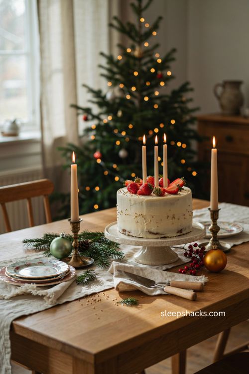 Christmas birthday cake ideas with white frosting and festive sprinkles 