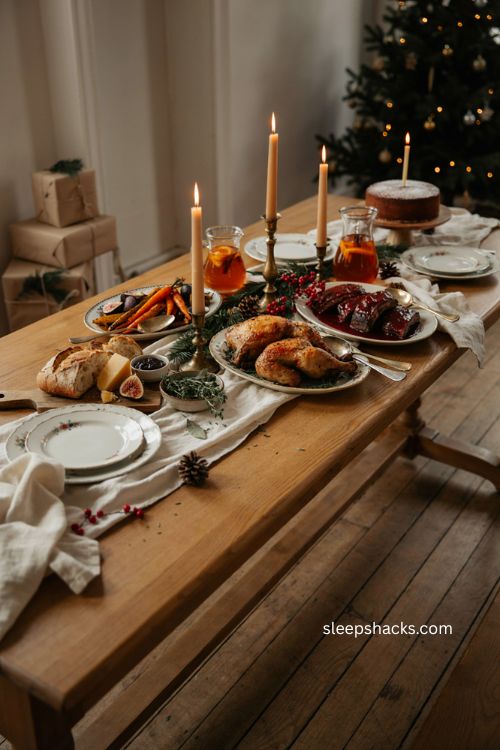 Christmas birthday party catering ideas with cozy festive food table 