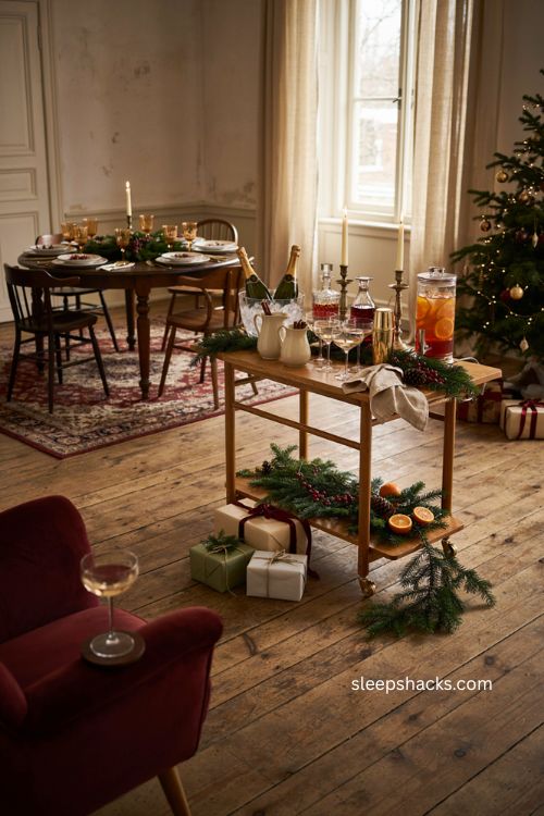 Christmas birthday party cocktail bar ideas with festive drink station 
