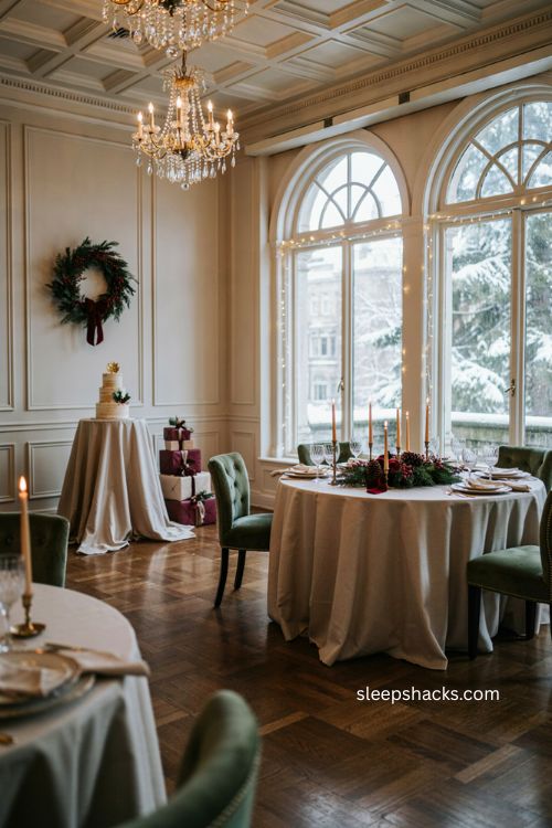 Christmas birthday party ideas with elegant snowy hotel venue 