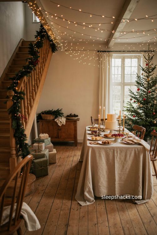Christmas birthday party ideas with warm string light decorations 