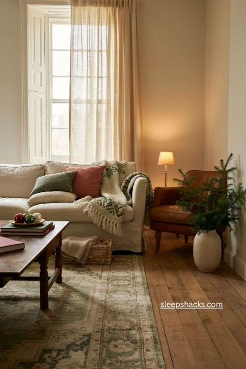 Christmas blanket cozy tasteful living room holiday decor