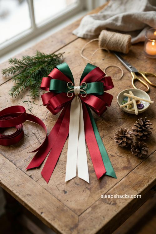 Christmas bows diy with long ribbon tails 