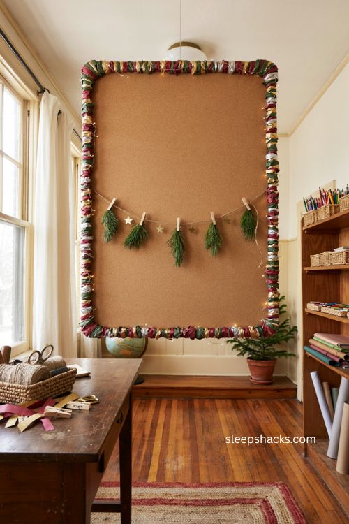 Christmas bullion border bulletin board with twisted paper garland 