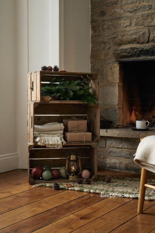 Christmas crate ideas using rustic wooden boxes for cozy farmhouse holiday decor 
