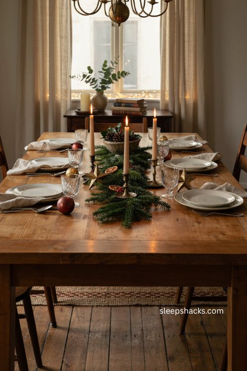 Christmas dining table decor ideas with greenery candles and timeless vintage details 