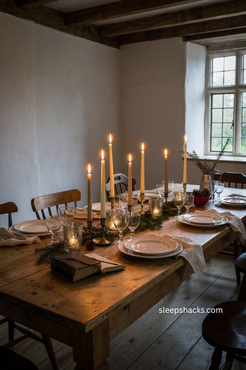 Christmas dinner table ideas with cozy candlelight and mercury glass votives 