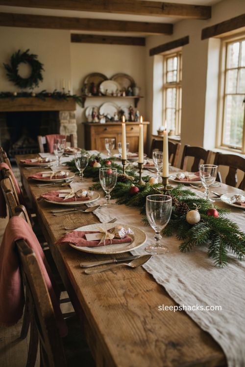 Christmas dinner table ideas with sweet favors at every place setting 