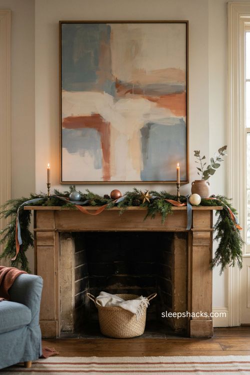 Christmas garland coordinated with wall art and room decor