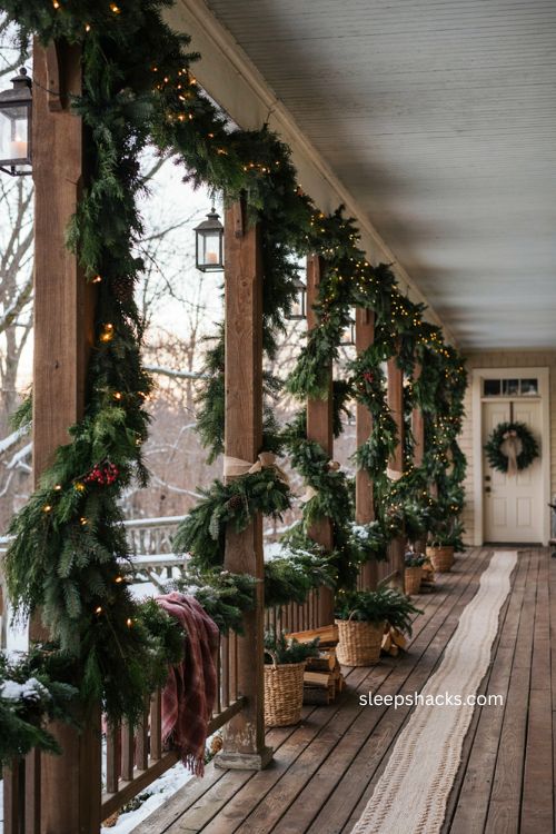 Christmas garland ideas for porch columns and railings