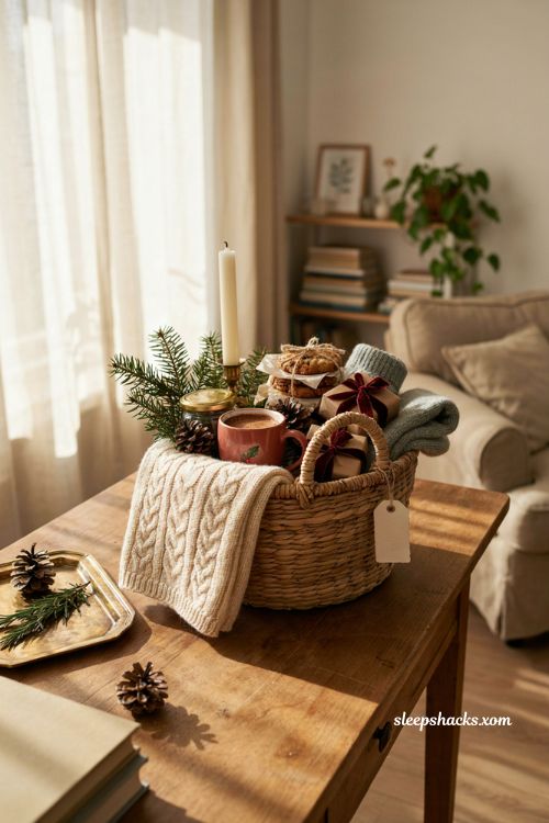Christmas gift basket ideas with cozy thoughtful holiday gifts