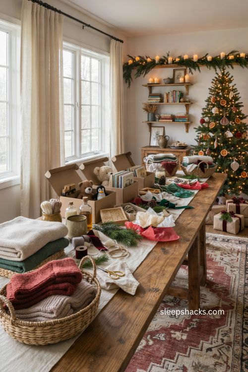 Christmas giving back activity with holiday care packages