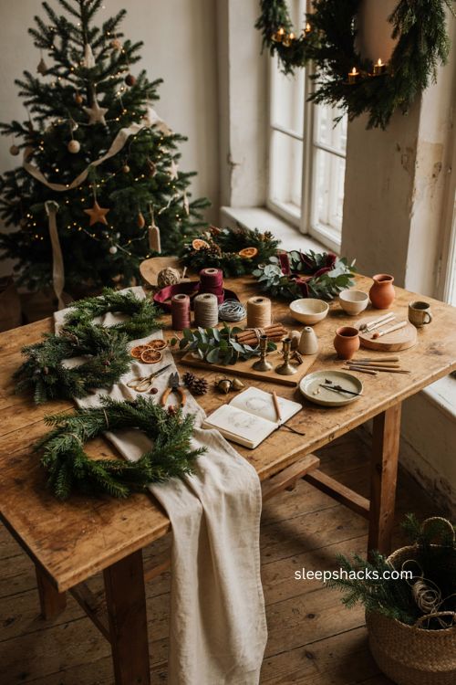 Christmas hands-on workshop party with wreath making and crafts
