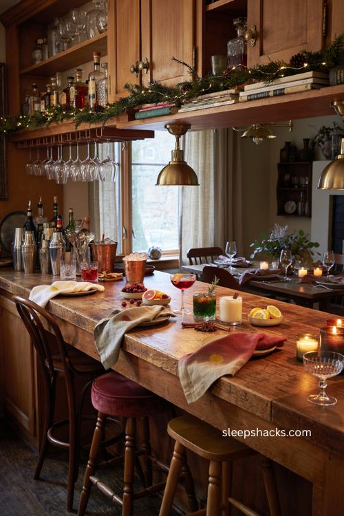 Christmas mixology class ideas for adults with festive cocktail bar decor 