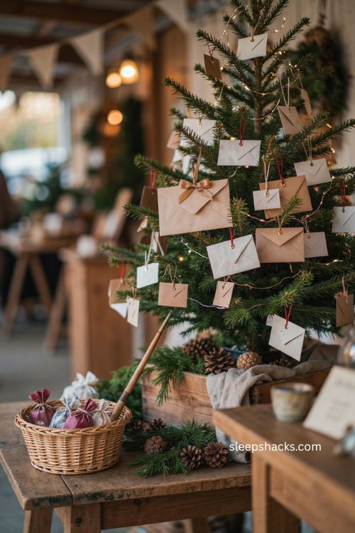 Christmas money tree stall idea with mystery envelopes and grand prize 