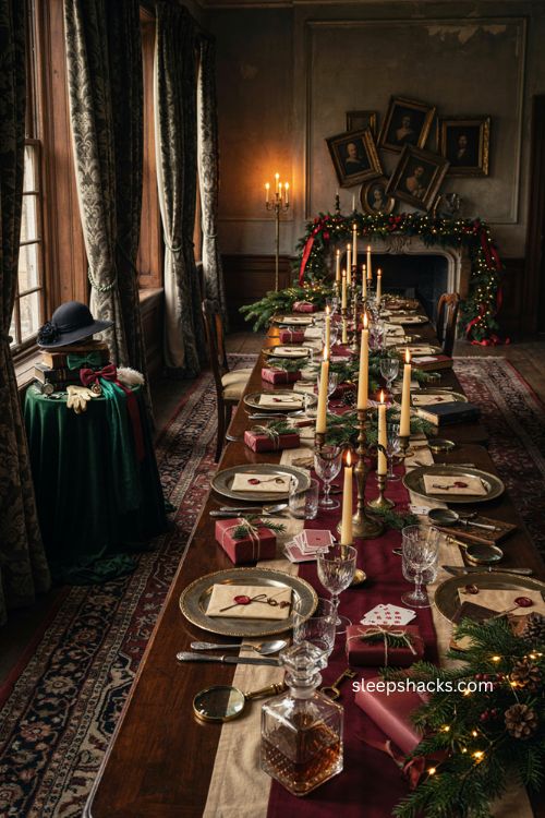 Christmas murder mystery party ideas for adults with vintage detective decor